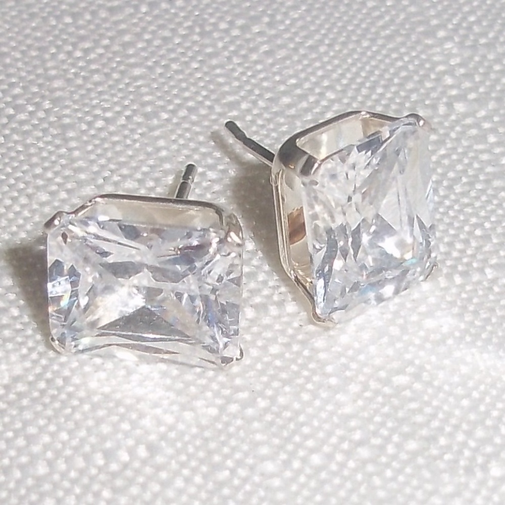 Sterling Silver 2ct Emerald Cut Zircon Earrings